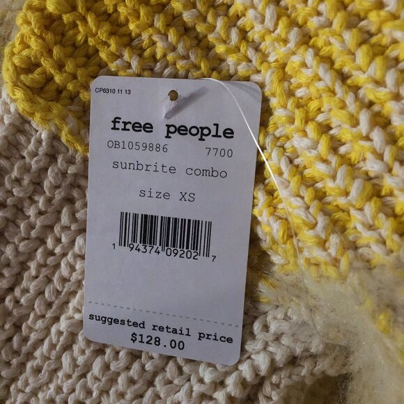 NWT Free People bright yellow fuzzy knit oversized crop sweater - Picture 8 of 9